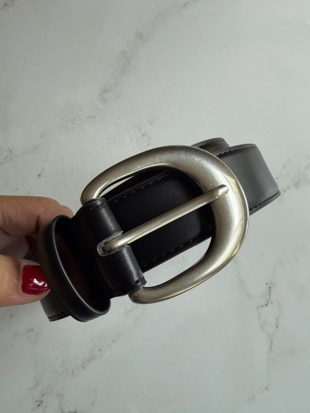 Brand New Classic Black Belt with Silver Oval Buckle.